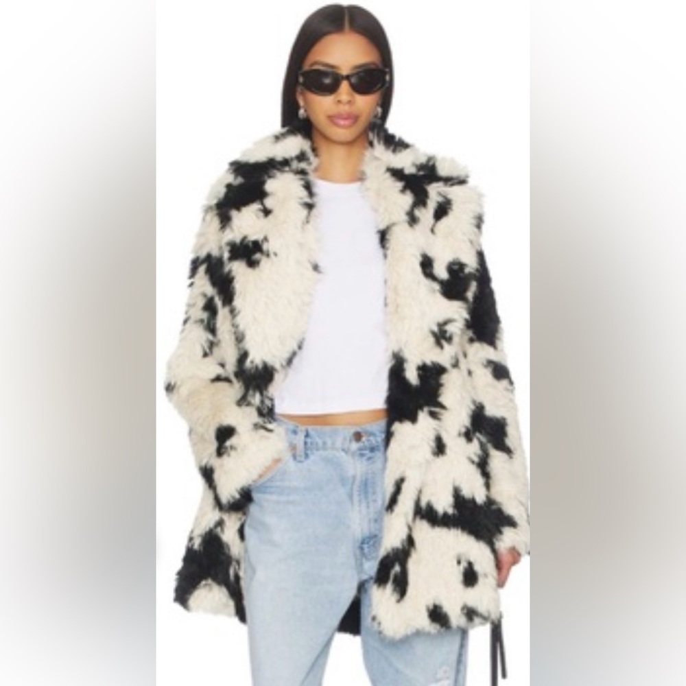 New w tags Small FREE PEOPLE Jade Cow Faux Fur Coat Shaggy $398